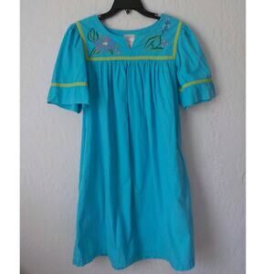 Simply Basic Blue Home Dress Women sz Small Floral Beach Festival Pockets Casual